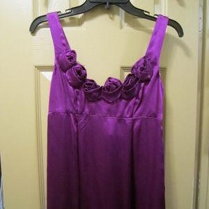 REBECCA TAYLOR PURPLE SILK TOP, ROSETTE NECKLINE